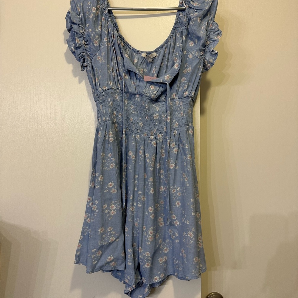 light blue front tie floral romper